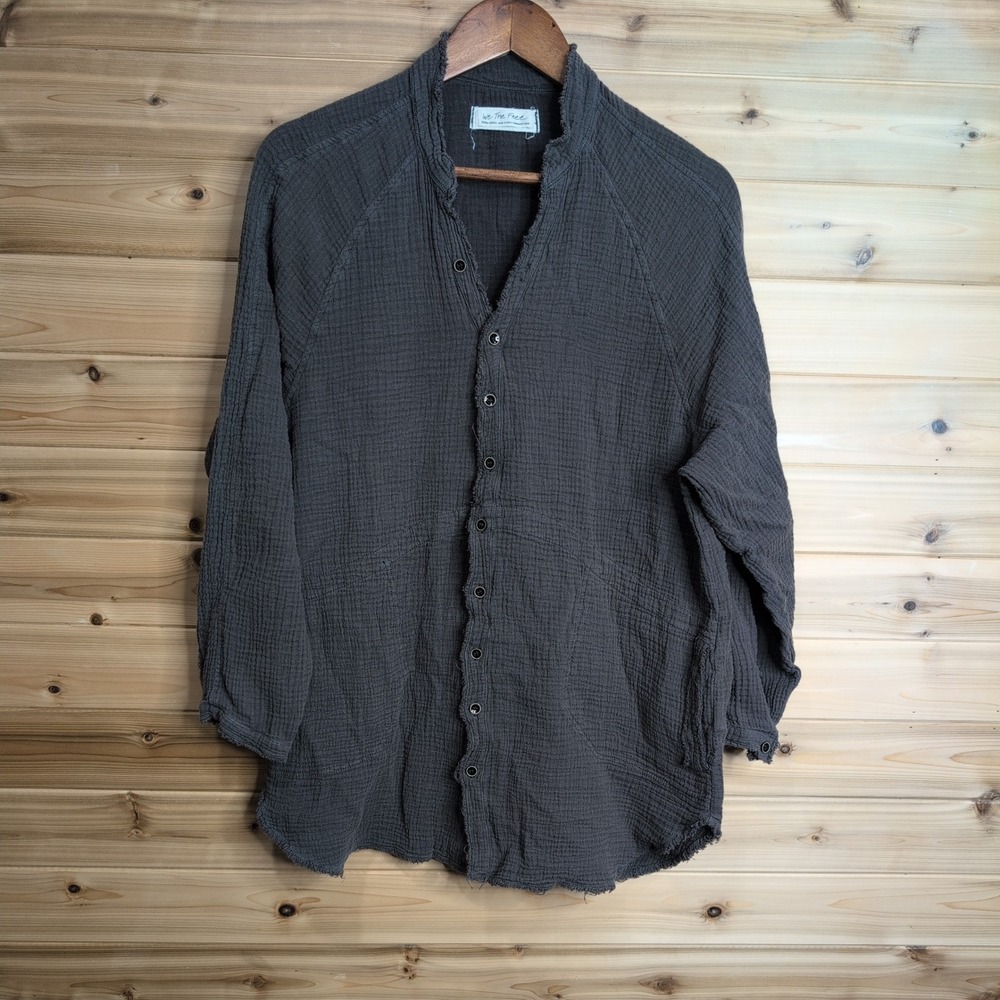 We The Free Free People Gray Cotton Double Gauze Button Down Shirt XS
